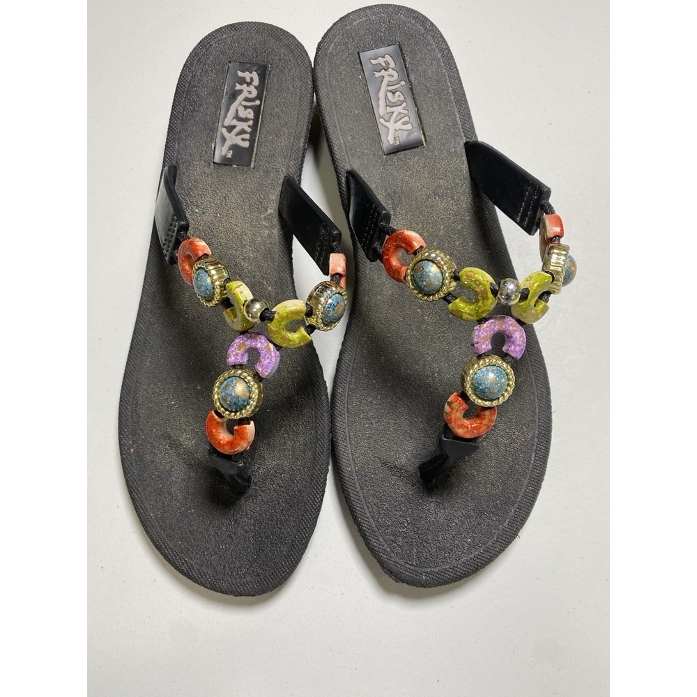 Frisky Womens Beaded Sandals Size 8 Bohemian Festival Artsy Coastal Beach Boho